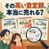 査定額の違いと実際の売却価格を考えるイラスト