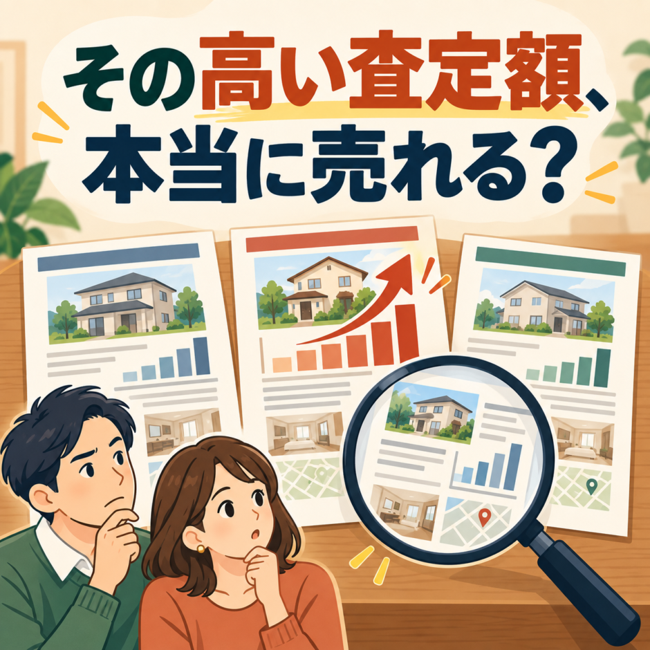 査定額の違いと実際の売却価格を考えるイラスト